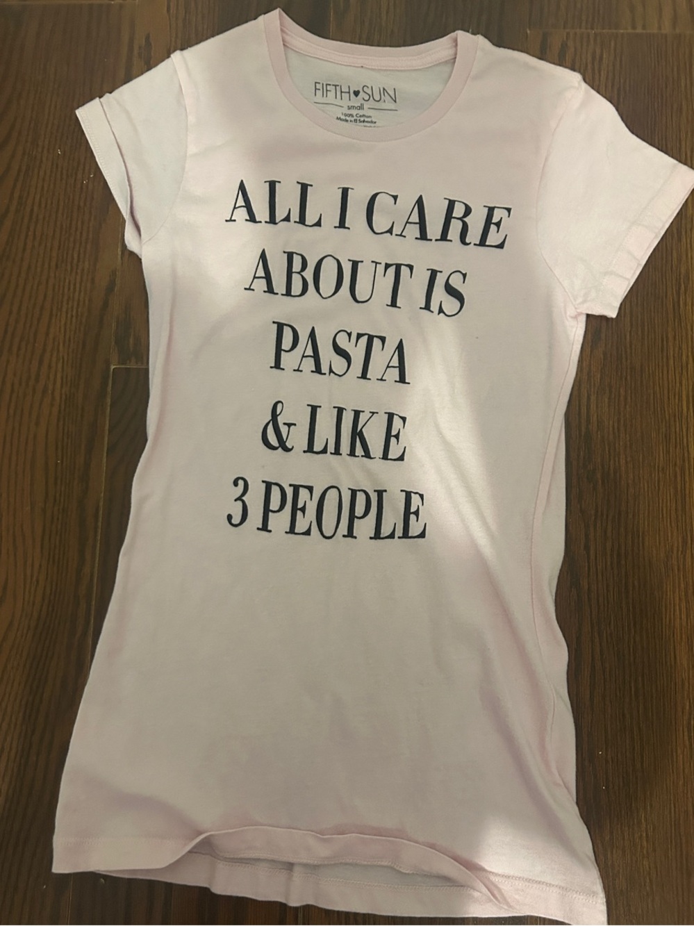Fifth Sun Light Pink Short Sleeve Tee with Black Slogan